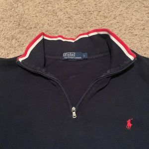 Vintage Ralph Lauren Half Zip Sweater - Large - Retro - Navy - Unique pocket!
